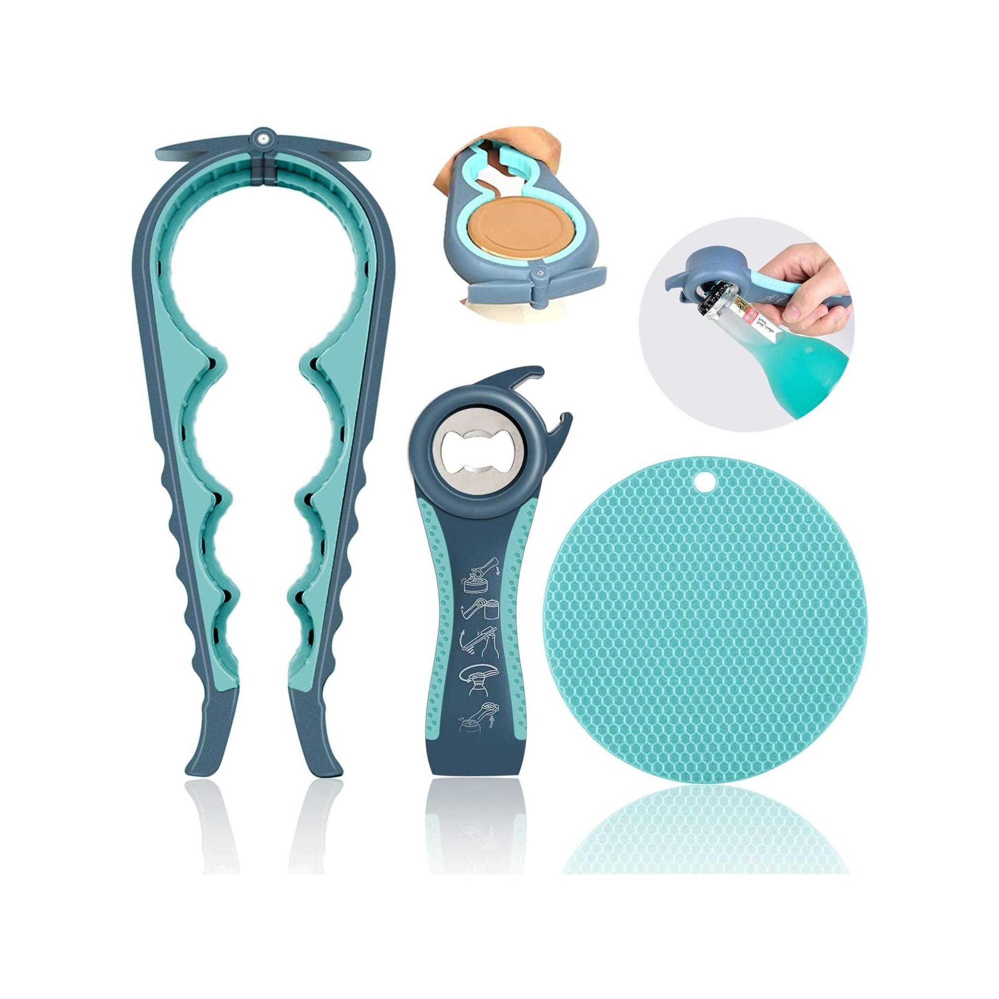 Maison 5 in 1 Multi-Function Jar & Bottle Opener: Non-slip Rubber Gripper Easy Pad Twist, Ideal for Arthritic or Weak Hands (Blue)