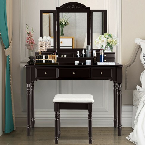 Vanity set with lighted deals mirror and stool