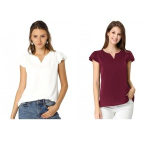 INSPIRE CHIC Women's Work Business Casual Plain Cap Sleeve Blouse 2 Packs - 1 of 4