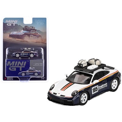 Porsche 911 Dakar Rallye Design Package #185 White and Gentian Blue Met w/Roofrack and Luggage 1/64 Diecast Model Car by Mini GT