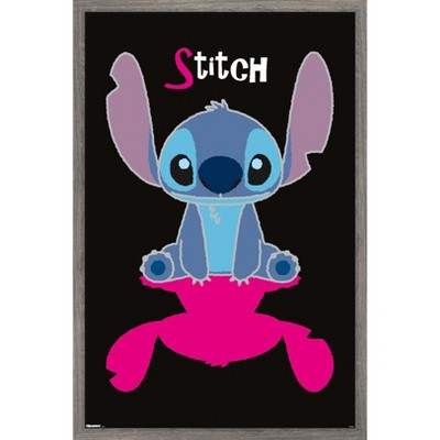 Trends International Disney Lilo and Stitch: Simply Stitch - Pink Shadow Framed Wall Poster Prints Barnwood Framed Version 22.375" x 34"