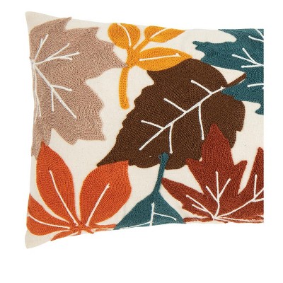 Fall Leaves Chain Stitch Petite Throw Pillow in Orange