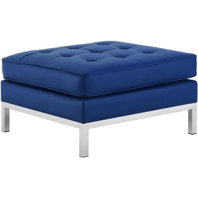 Modway Loft Tufted Upholstered Faux Leather Ottoman Silver Navy