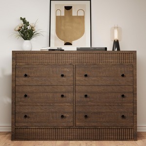 Fluted 6 Drawer Dresser, 47" Wide 6 Chest of Drawers with Double Waveform Fluted Panel, Wooden Storage Cabinet for Bedroom Living Room Nursery - 1 of 4