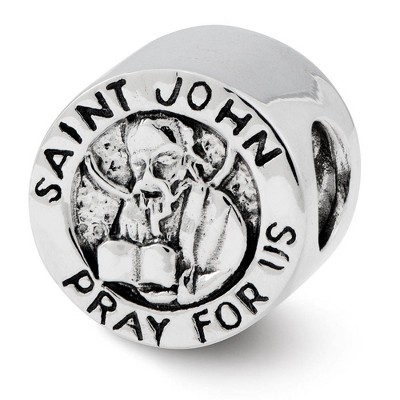 Black Bow Jewelry Saint John Pray for Us Cylinder Bead Charm in Antiqued Sterling Silver