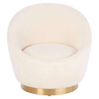 Pippa Faux Lamb Wool Swivel Chair Ivory/Gold - Safavieh