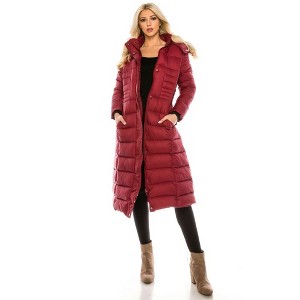 Haute Edition Women's Maxi Length Quilted Puffer with Fur Lined Hood - 1 of 3