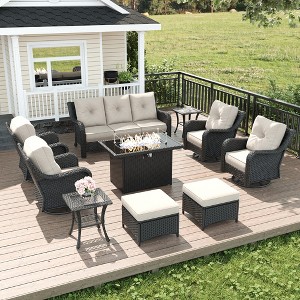 LayinSun Wicker Outdoor Furniture Set with 6-inch Comfy Cushions, High Back Patio Furniture Set with Swivel Rocking Chairs and Side Table - 1 of 4