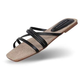 French Connection Women's Fashion Strappy Sandals with Hemp Rope Sock Sole