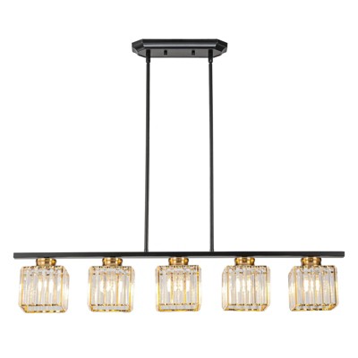 LLHZSY Modern Kitchen Island Lighting 5 Light Linear Chandelier with Crystal Shade - Multi - W 39 2/5 "