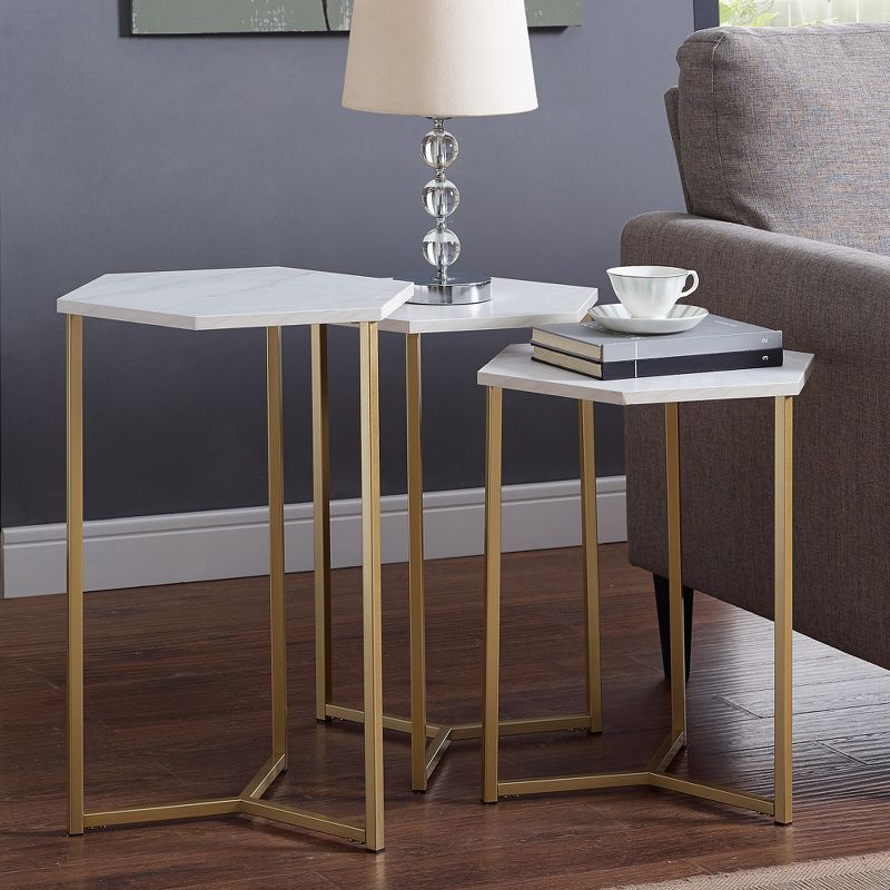 Set of 3 Glam Hexagon Geometric Nesting Accent Tables - Saracina Home, 3 of 9