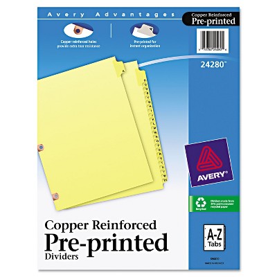 Avery Preprinted Laminated Tab Dividers w/Copper Reinforced Holes 25-Tab Letter 24280