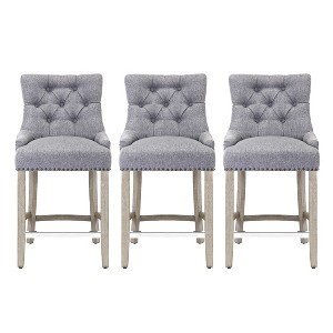 WestinTrends 24" Linen Tufted Buttons Upholstered Wingback Counter Stool (Set of 3) - 1 of 4