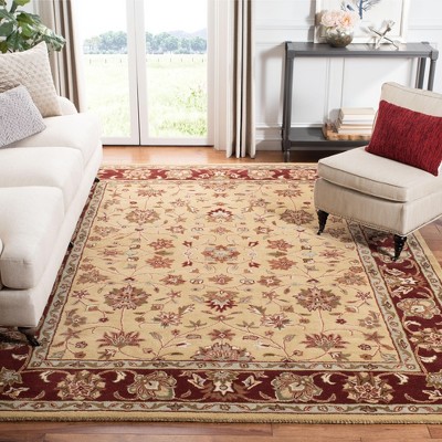 Ivory and Red Hand-Tufted Wool 6' x 9' Area Rug