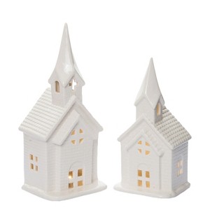 Transpac 13 in. Holiday Church Set of 2 - 1 of 2