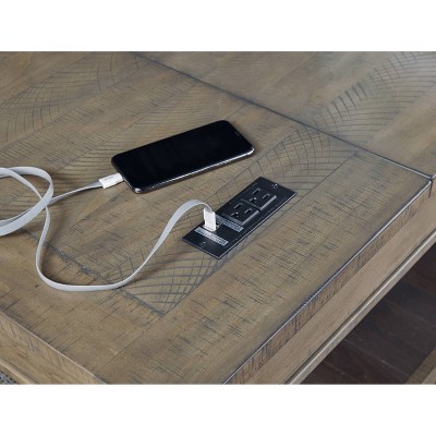 Rustic Farmhouse Gray Pine Corner Desk with Power Outlets and USB Ports