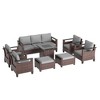Sonkuki 8 Pieces Patio Sofa with Square Fire Pit Table and Ottomans, Patio Conversation Couch with Cushion - 2 of 4