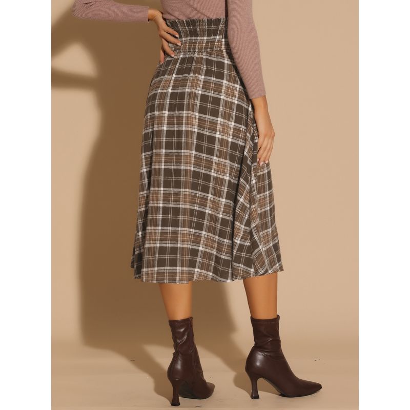 Allegra K Women's Plaid High Elastic Waist Vintage Fall A-Line Midi Skirt, 3 of 6
