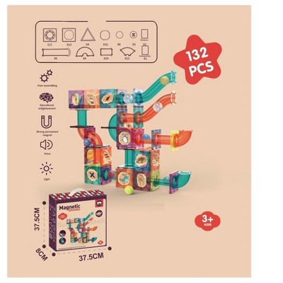 Magnetic Track Ball Marble Run Set - Speedy Magnetic Tiles Race Track! Building Blocks Toys STEM Learning Kit for Boys Girls Age 4 and up (132 pcs)