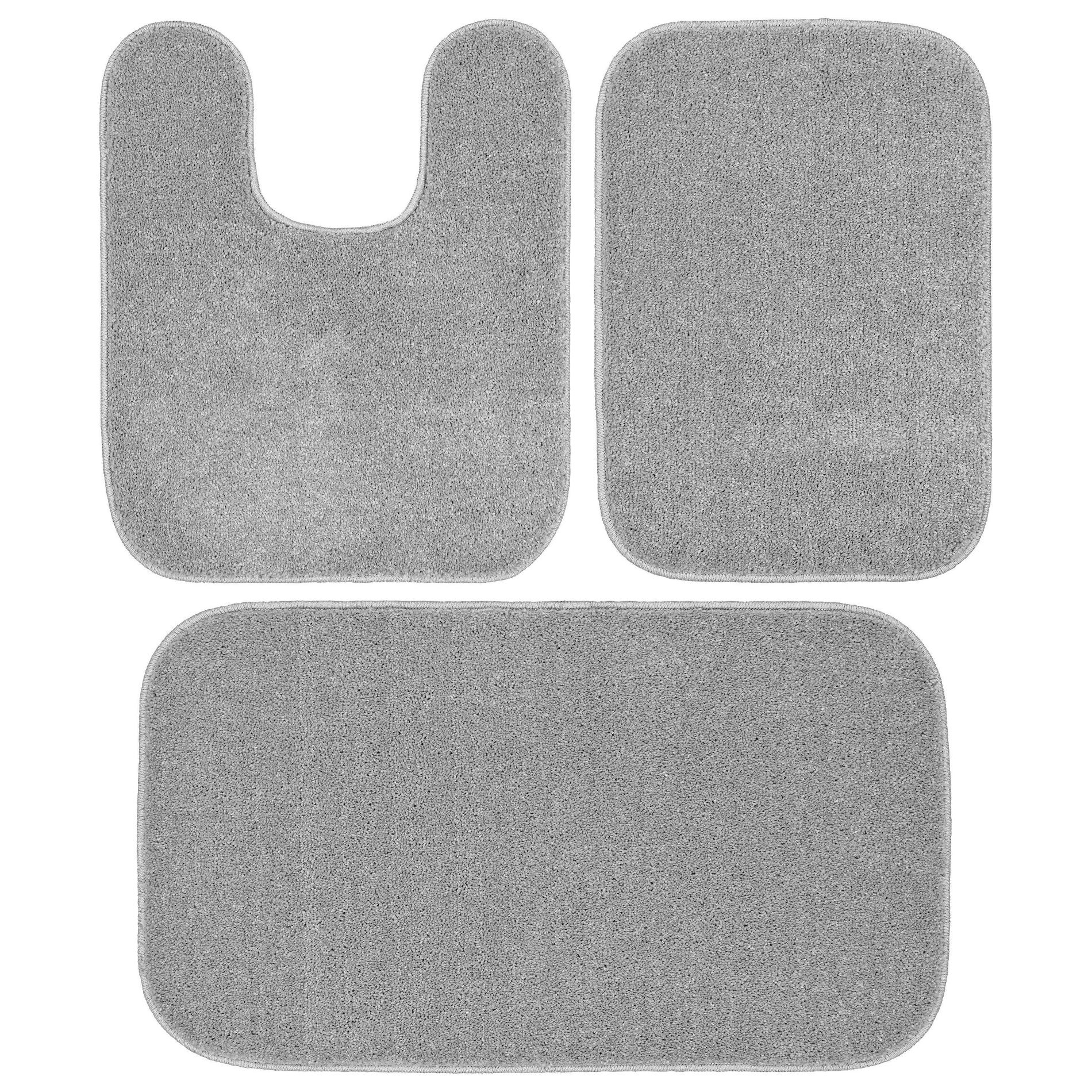 Garland Rug Gramercy 3pc Washable Bathroom Rug Set Silver: Non-Skid, Machine Made, Low Pile, Latex Backing