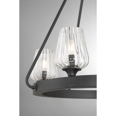 Carlton Matte Black 4-Light Chandelier with Ribbed Glass Shades