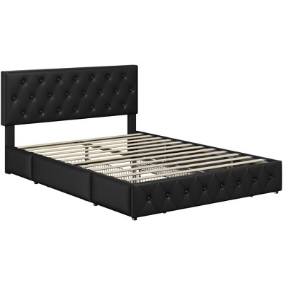 Yaheetech Upholstered Bedframe with Diamond Button Tufted Adjustable Headboard and Storage Drawers