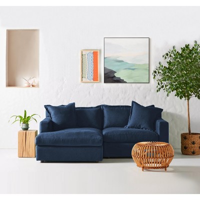 Lesly Modern Square Arm Linen Upholstered L-Shaped 3 Seater Sofa