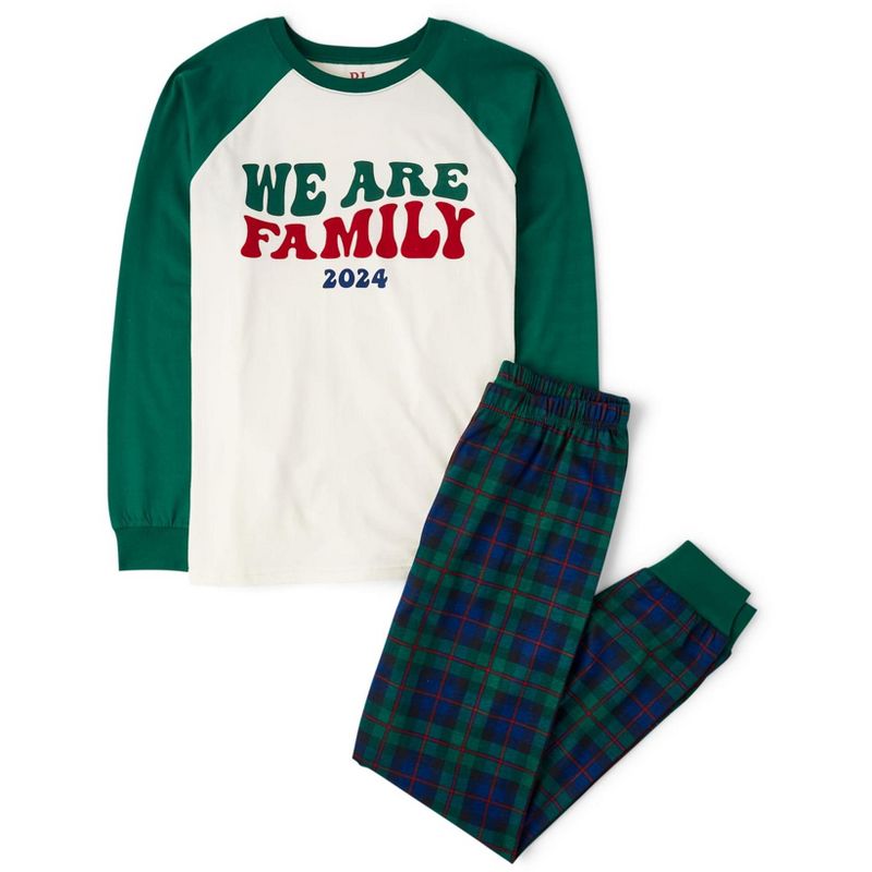 The Children's Place Adult Matching Family Christmas Long Raglan Sleeve We Are Family 2024 Cotton Pajamas Green XL