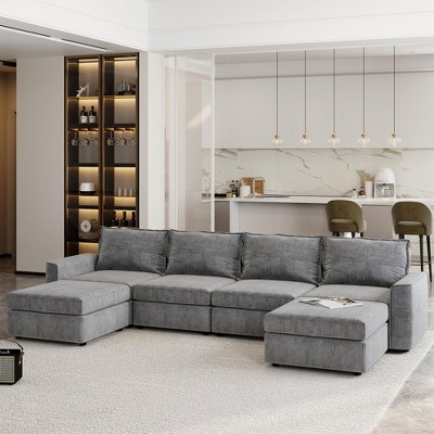 115"W Chenille Upholstered U-Shaped Modular Sectional Sofa, 6-Seat Sofa Couch with 2 Ottomans - ModernLuxe