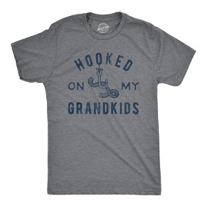 Mens Hooked On My Grandkids T Shirt Funny Fishing Grandpa Novelty Graphic Tee - Crazy Dog Men's T Shirt - 1 of 4