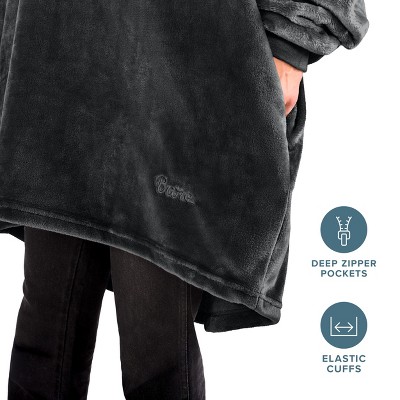 Black Microplush Hooded Wearable Blanket with Sleeves