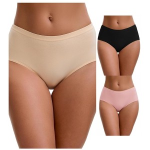 INSPIRE CHIC Plus Size for Women's Mid-Waisted Loose Elastic Waistband Full Coverage Briefs 3 Packs - 1 of 4