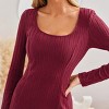 Women's Burgundy Elegant Ribbed Square Neck Knit Dress - Cupshe - 3 of 4