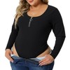 Agnes Orinda Women's Plus Size Zipper Deep Scoop Neck Long Sleeve Tops Adult Bodysuit - 2 of 4