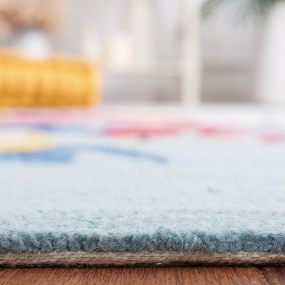 Blue and Rose Floral Wool Hand-Tufted Runner Rug