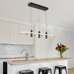 KTMBDW 3 Lights Dining Room Chandelier Hanging Light Fixture Modern Kitchen Island Linear Lighting Farmhouse Chandelier for Bar Restaurant,White&Gold - 1 of 4