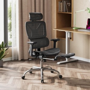 Executive Ergonomic Leather Office Chair with Footrest, Big and Tall Reclining Desk Chair with Lumbar Support, Heavy Duty SGS Class 4 Gas Lift - 1 of 1