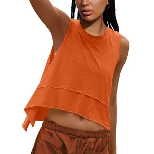 Women's Sleeveless Crop Top Summer Flowy Loose Crew Neck Athletic Cropped Tank Tee Shirts - 1 of 4