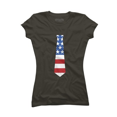 Junior's Design By Humans Fourth Of July Simple American Flag Tie By FreshDressedTees T-Shirt