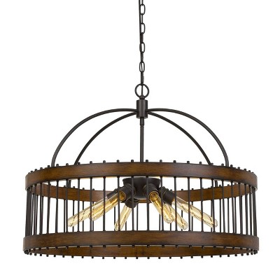 29.25" x 22" Round Pine Wood Vienna Island Chandelier Iron/Light Oak - Cal Lighting