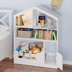 Kids Bookshelf Toy Storage Organizer, Wooden Toddler Bookcase, Children's Book House Three-Story Book House, Kids Reading Nook - 1 of 4