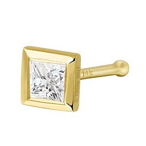 Jewelry Avalanche Bezel Set Princess Cut Moissanite Nose Bone Nose Stud, Solid 14K Gold, 22G - 1 of 4