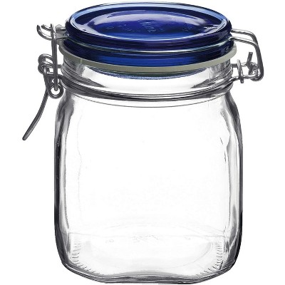 Bormioli Rocco Fido Jar with Blue Lid, Made of Premium Quality Italian Glass, Airtight Seal with Gasket