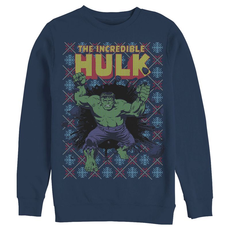 Men's Marvel Hulk Smash Holiday Ugly Sweater Sweatshirt, 1 of 4