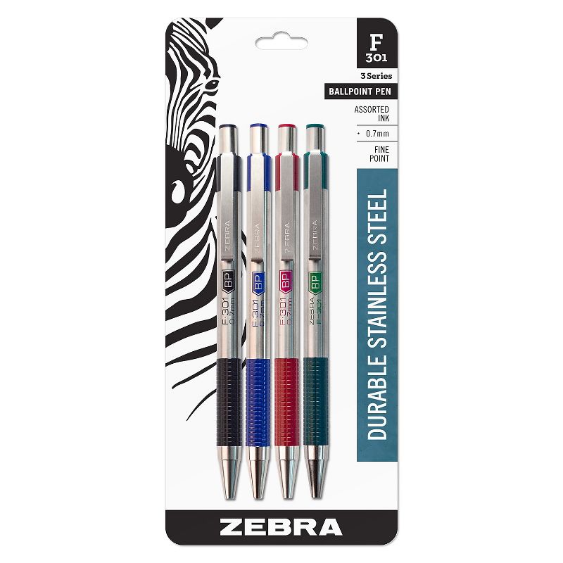 Zebra Pen F-301 Stainless Steel Retractable Ballpoint Pen 521182, 1 of 6