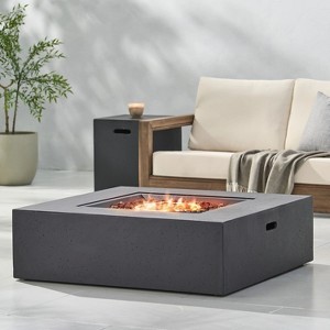 50,000 BTU Rectangular Outdoor Fire Pit with Propane Tank Storage and Sleek Concrete Finish - 1 of 4