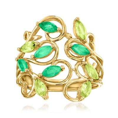 Ross-Simons 0.60 ct. t.w. Peridot and .50 ct. t.w. Emerald Vine Ring in 14kt Yellow Gold
