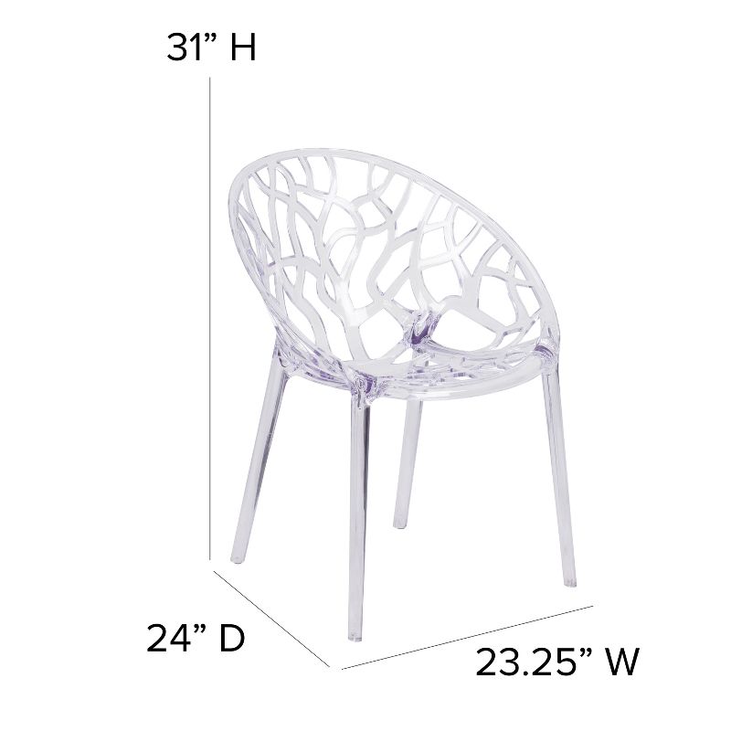 Emma and Oliver 4 Pack Transparent Oval Shaped Stacking Side Chair with Artistic Pattern Design, 4 of 12
