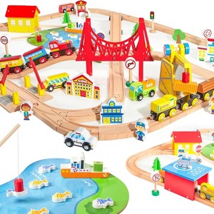 Joyfy 110Pcs Wooden Train Set - Urban Journey, City Scene Railway Set Xmas Birthday Party Toy Gift for Kids Toddlers Boys Girls Ages 2-8 - 1 of 4