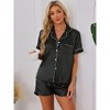 cheibear Women's Fashion Silky Satin Short Sleeve Top with Ruffle Hem Shorts Lounge Sets 2 Pcs - 2 of 4